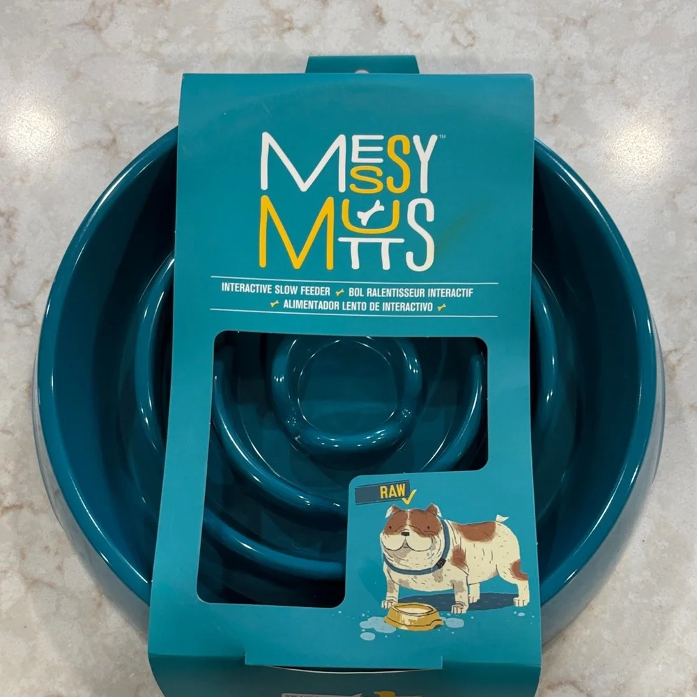 Messy Mutts Interactive Slow Feeder Dog Bowl - Blue